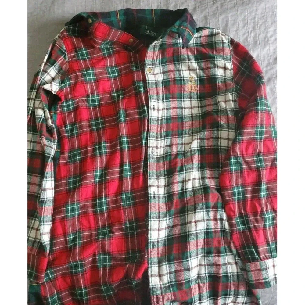 Lauren Ralph Lauren Womens Flannel Sleepshirt Gown Size Medium Red Green Tartan